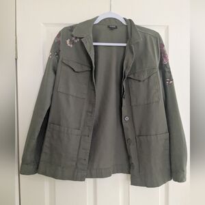 Women's Green Jacket With Floral Embroidery